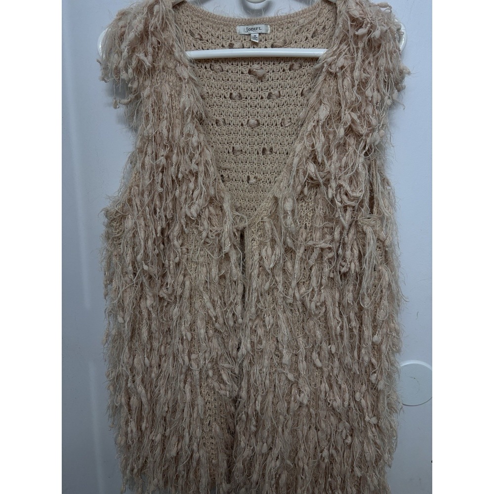 Jodifl M Women's Crochet Textured Mauve Vest 44x29 Boho Fringe Open Cardigan